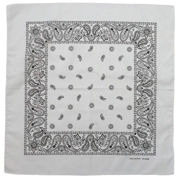 White Paisley Print Bandanna