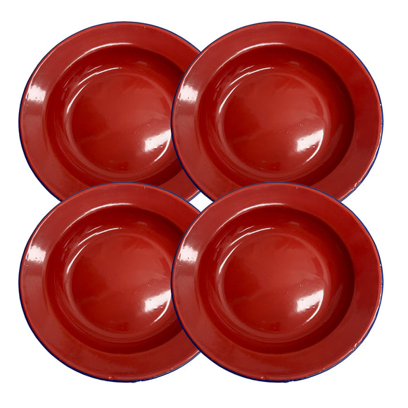 22cm Enamel Soup Plate x 4 Red (Factory Seconds)